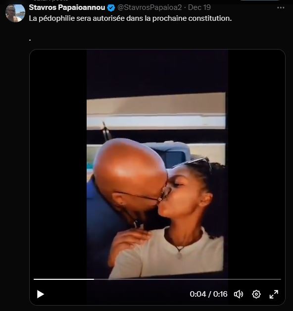 capture d'écran d'un deepfake sur Tshisekedi qui embrasse une jeune fille