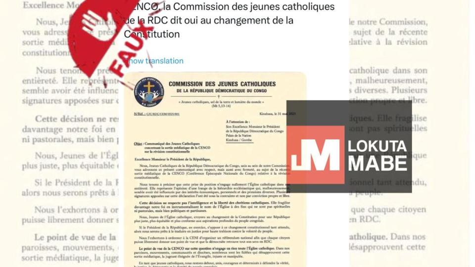 Un faux document attribué à la jeunesse catholique de Kinshasa 